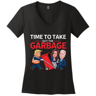 Funny Trump 2025 Time To Take Out Garbage Harris Biden Women's V-Neck T-Shirt