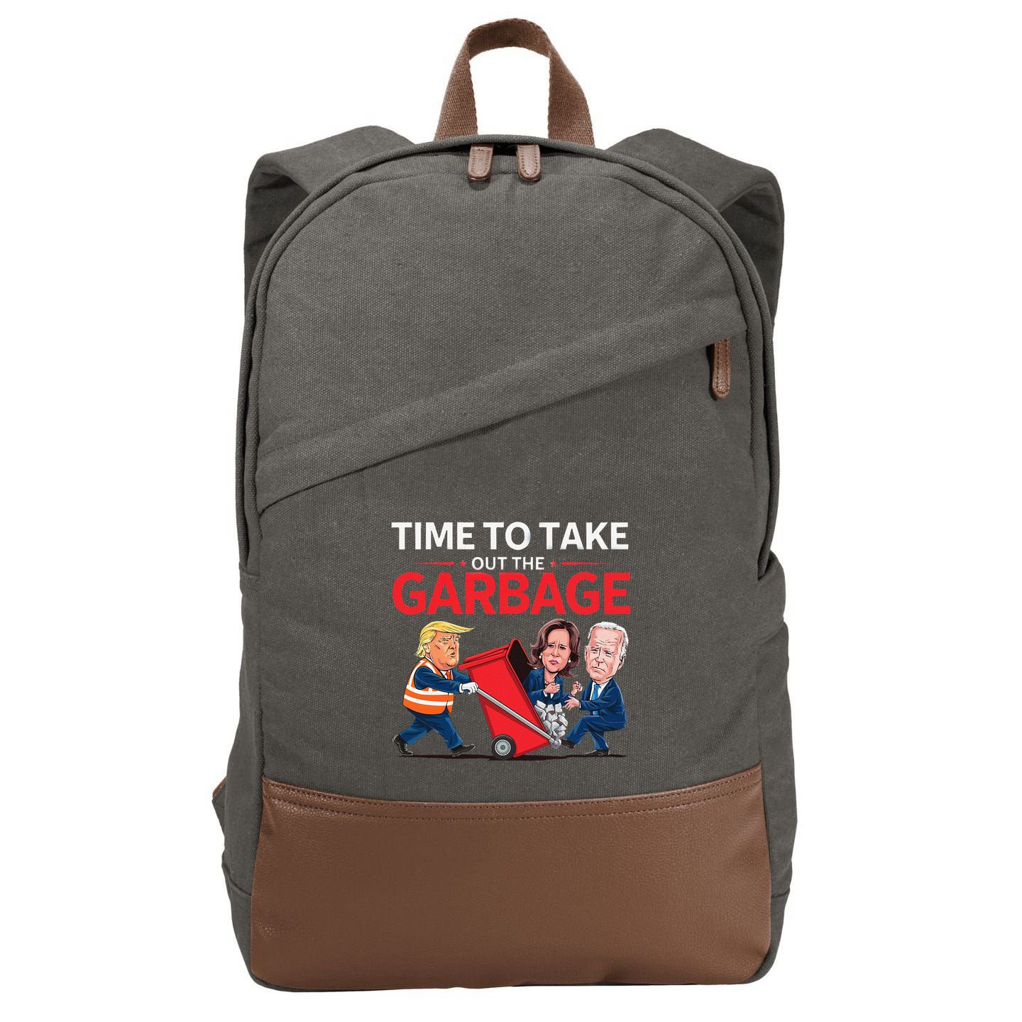 Funny Trump 2025 Time To Take Out Garbage Harris Biden Cotton Canvas Backpack