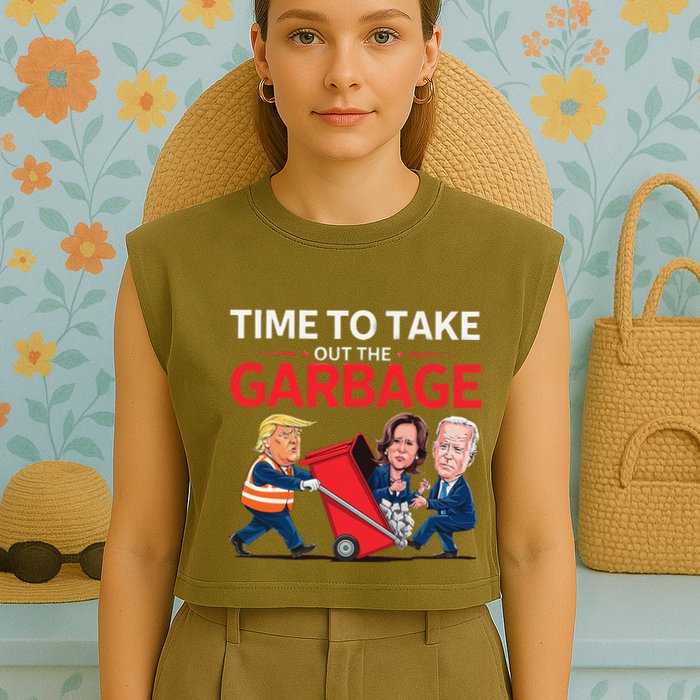 Funny Trump 2025 Time To Take Out Garbage Harris Biden Garment-Dyed Women's Muscle Tee