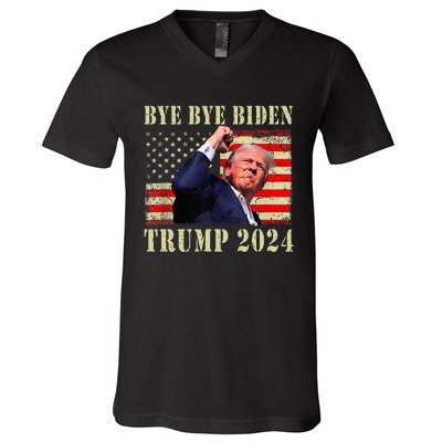 Funny Trump 2024 Bye Bye Biden Dropped Out Election 2024 V-Neck T-Shirt