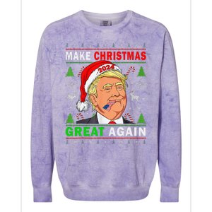 Funny Trump 2024 Make Christmas Great Again Ugly Colorblast Crewneck Sweatshirt