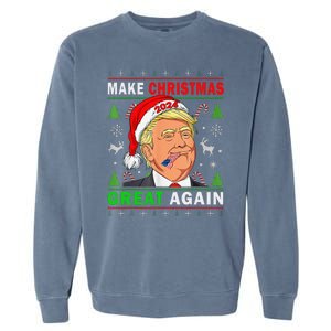 Funny Trump 2024 Make Christmas Great Again Ugly Garment-Dyed Sweatshirt