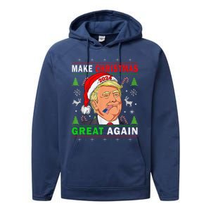 Funny Trump 2024 Make Christmas Great Again Ugly Performance Fleece Hoodie