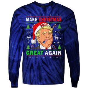 Funny Trump 2024 Make Christmas Great Again Ugly Tie-Dye Long Sleeve Shirt