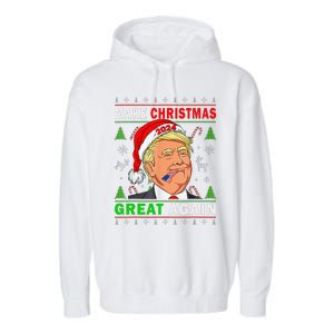 Funny Trump 2024 Make Christmas Great Again Ugly Garment-Dyed Fleece Hoodie