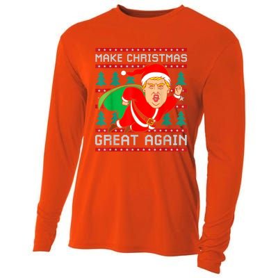 Funny Trump 2024 Make Christmas Great Again Ugly Sweater Cute Gift Cooling Performance Long Sleeve Crew