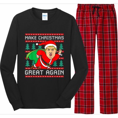 Funny Trump 2024 Make Christmas Great Again Ugly Sweater Cute Gift Long Sleeve Pajama Set