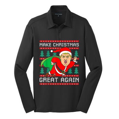 Funny Trump 2024 Make Christmas Great Again Ugly Sweater Cute Gift Silk Touch Performance Long Sleeve Polo