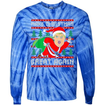 Funny Trump 2024 Make Christmas Great Again Ugly Sweater Cute Gift Tie-Dye Long Sleeve Shirt