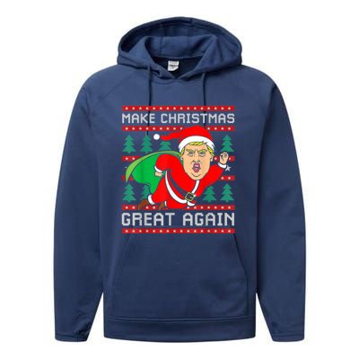 Funny Trump 2024 Make Christmas Great Again Ugly Sweater Cute Gift Performance Fleece Hoodie