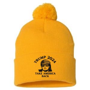 Funny Trump 2024 Take America Back Sunglasses Pom Pom 12in Knit Beanie