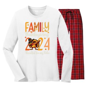 Family Thanksgiving 2024 Thankful For My Tribe Group Autumn Women's Long Sleeve Flannel Pajama Set 