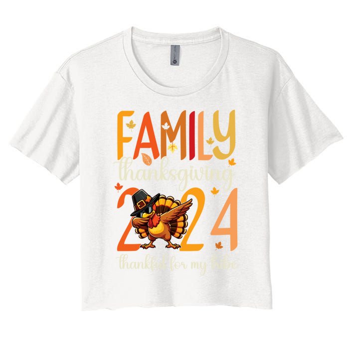 Family Thanksgiving 2024 Thankful For My Tribe Group Autumn Women's Crop Top Tee