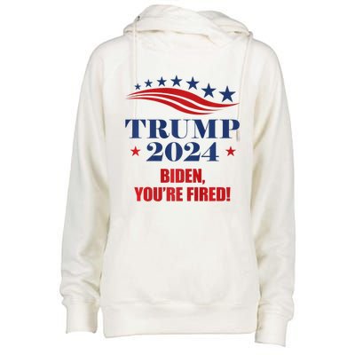 Funny Trump 2024 Biden You're Fired Trump Return Anti Biden Womens Funnel Neck Pullover Hood