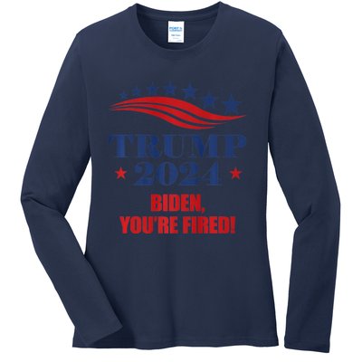 Funny Trump 2024 Biden You're Fired Trump Return Anti Biden Ladies Long Sleeve Shirt