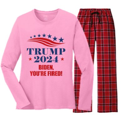 Funny Trump 2024 Biden You're Fired Trump Return Anti Biden Women's Long Sleeve Flannel Pajama Set 