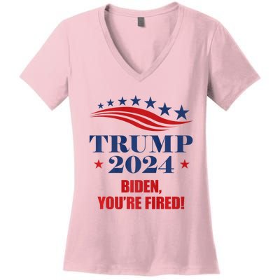 Funny Trump 2024 Biden You're Fired Trump Return Anti Biden Women's V-Neck T-Shirt