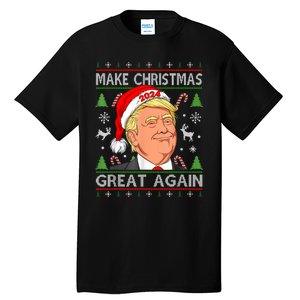 Funny Trump 2024 Make Christmas Great Again Ugly Sweater Tall T-Shirt