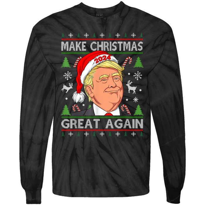 Funny Trump 2024 Make Christmas Great Again Ugly Sweater Tie-Dye Long Sleeve Shirt