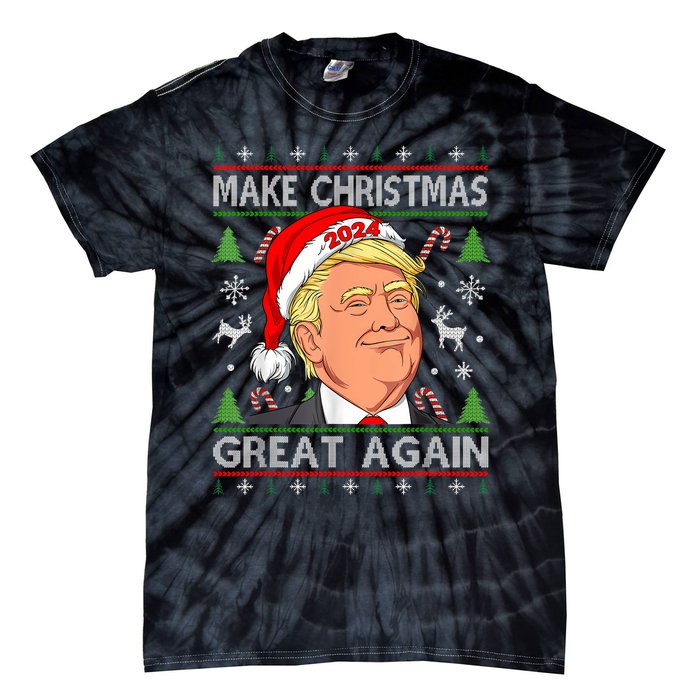 Funny Trump 2024 Make Christmas Great Again Ugly Sweater Tie-Dye T-Shirt