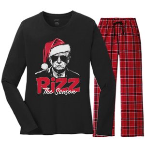 Funny Trump 2024 Xmas Trump Rizz The Season Santa Women's Long Sleeve Flannel Pajama Set 