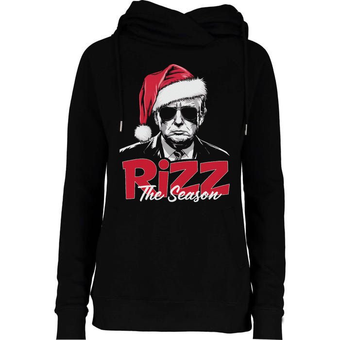 Funny Trump 2024 Xmas Trump Rizz The Season Santa Womens Funnel Neck Pullover Hood