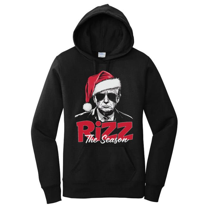 Funny Trump 2024 Xmas Trump Rizz The Season Santa Women's Pullover Hoodie