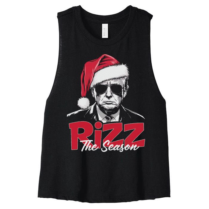 Funny Trump 2024 Xmas Trump Rizz The Season Santa Women's Racerback Cropped Tank