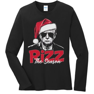 Funny Trump 2024 Xmas Trump Rizz The Season Santa Ladies Long Sleeve Shirt