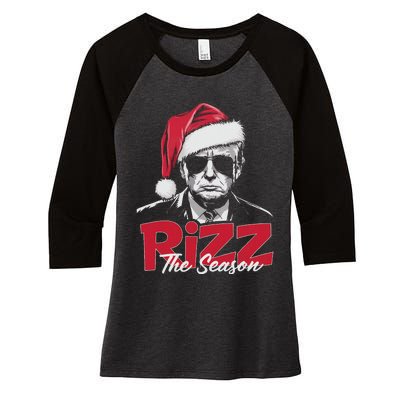 Funny Trump 2024 Xmas Trump Rizz The Season Santa Women's Tri-Blend 3/4-Sleeve Raglan Shirt