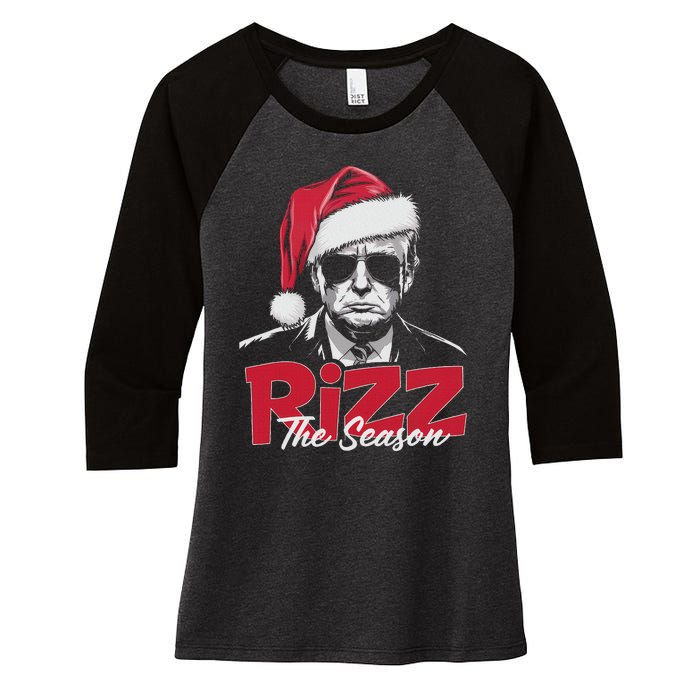 Funny Trump 2024 Xmas Trump Rizz The Season Santa Women's Tri-Blend 3/4-Sleeve Raglan Shirt