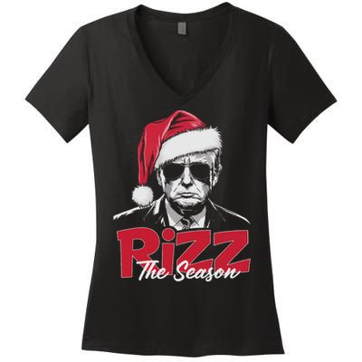 Funny Trump 2024 Xmas Trump Rizz The Season Santa Women's V-Neck T-Shirt