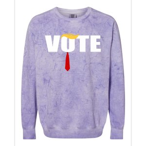 Funny Trump 2024 Vote With Trump Hair And Red Necktie Colorblast Crewneck Sweatshirt