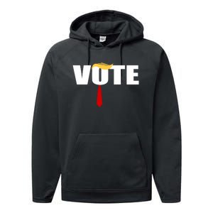 Funny Trump 2024 Vote With Trump Hair And Red Necktie Performance Fleece Hoodie