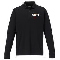 Funny Trump 2024 Vote With Trump Hair And Red Necktie Performance Long Sleeve Polo