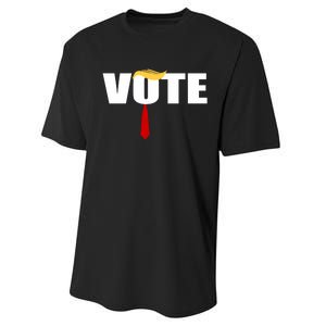 Funny Trump 2024 Vote With Trump Hair And Red Necktie Performance Sprint T-Shirt