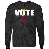 Funny Trump 2024 Vote With Trump Hair And Red Necktie Tie-Dye Long Sleeve Shirt