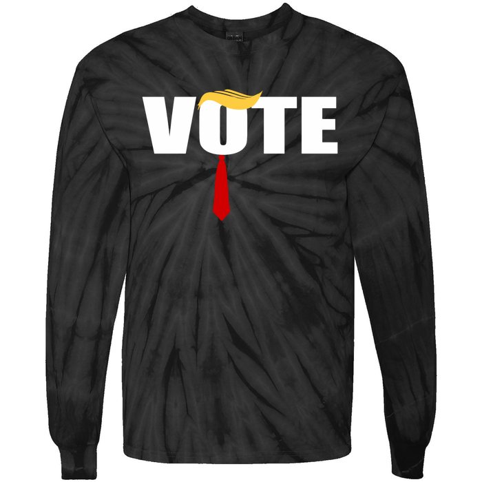 Funny Trump 2024 Vote With Trump Hair And Red Necktie Tie-Dye Long Sleeve Shirt