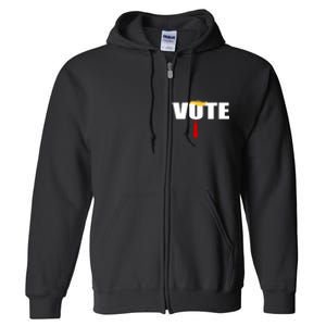 Funny Trump 2024 Vote With Trump Hair And Red Necktie Full Zip Hoodie