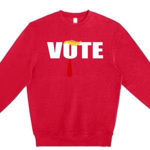 Funny Trump 2024 Vote With Trump Hair And Red Necktie Premium Crewneck Sweatshirt