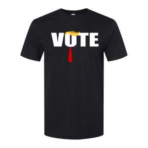 Funny Trump 2024 Vote With Trump Hair And Red Necktie Softstyle CVC T-Shirt