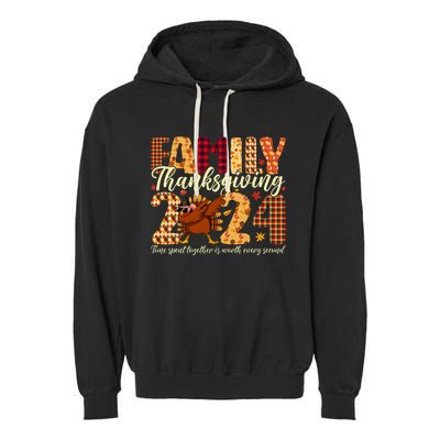 Family Thanksgiving 2024 Crew Dabbing Turkey Group Matching Garment-Dyed Fleece Hoodie