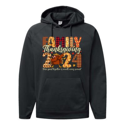 Family Thanksgiving 2024 Crew Dabbing Turkey Group Matching Performance Fleece Hoodie