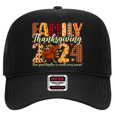 Family Thanksgiving 2024 Crew Dabbing Turkey Group Matching High Crown Mesh Back Trucker Hat