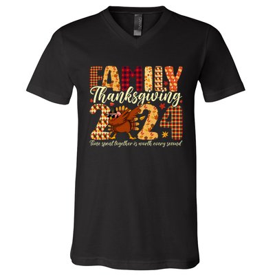 Family Thanksgiving 2024 Crew Dabbing Turkey Group Matching V-Neck T-Shirt