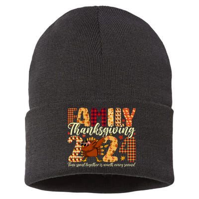 Family Thanksgiving 2024 Crew Dabbing Turkey Group Matching Sustainable Knit Beanie