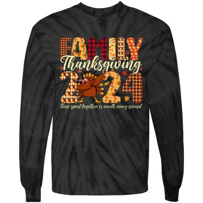 Family Thanksgiving 2024 Crew Dabbing Turkey Group Matching Tie-Dye Long Sleeve Shirt