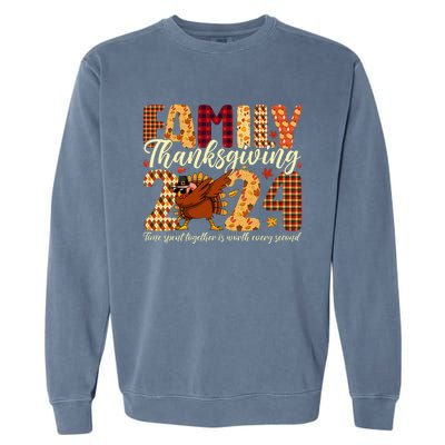 Family Thanksgiving 2024 Crew Dabbing Turkey Group Matching Garment-Dyed Sweatshirt