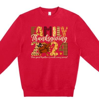 Family Thanksgiving 2024 Crew Dabbing Turkey Group Matching Premium Crewneck Sweatshirt