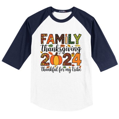 Family Thanksgiving 2024 Thankful For My Tribe Group Autumn Baseball Sleeve Shirt